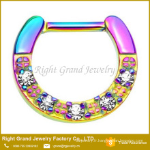 TOQ qualité titane Rainbow plaqué CZ Jeweled Septum Piercing anneau